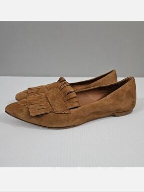Cordani Vista Flats Womens EU 37 Cuoio Tan Suede Pointed Toe Fringed Loafer NEW